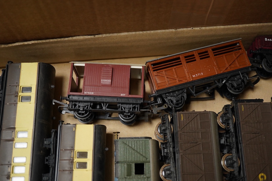 A quantity of 00 gauge model railway by Tri-ang, Mainline, Dapol, Bachmann, GMR, Hornby Dublo, etc. including; nine steam and diesel locomotives, together with boxed and unboxed freight wagons, coaches, kits and other mo